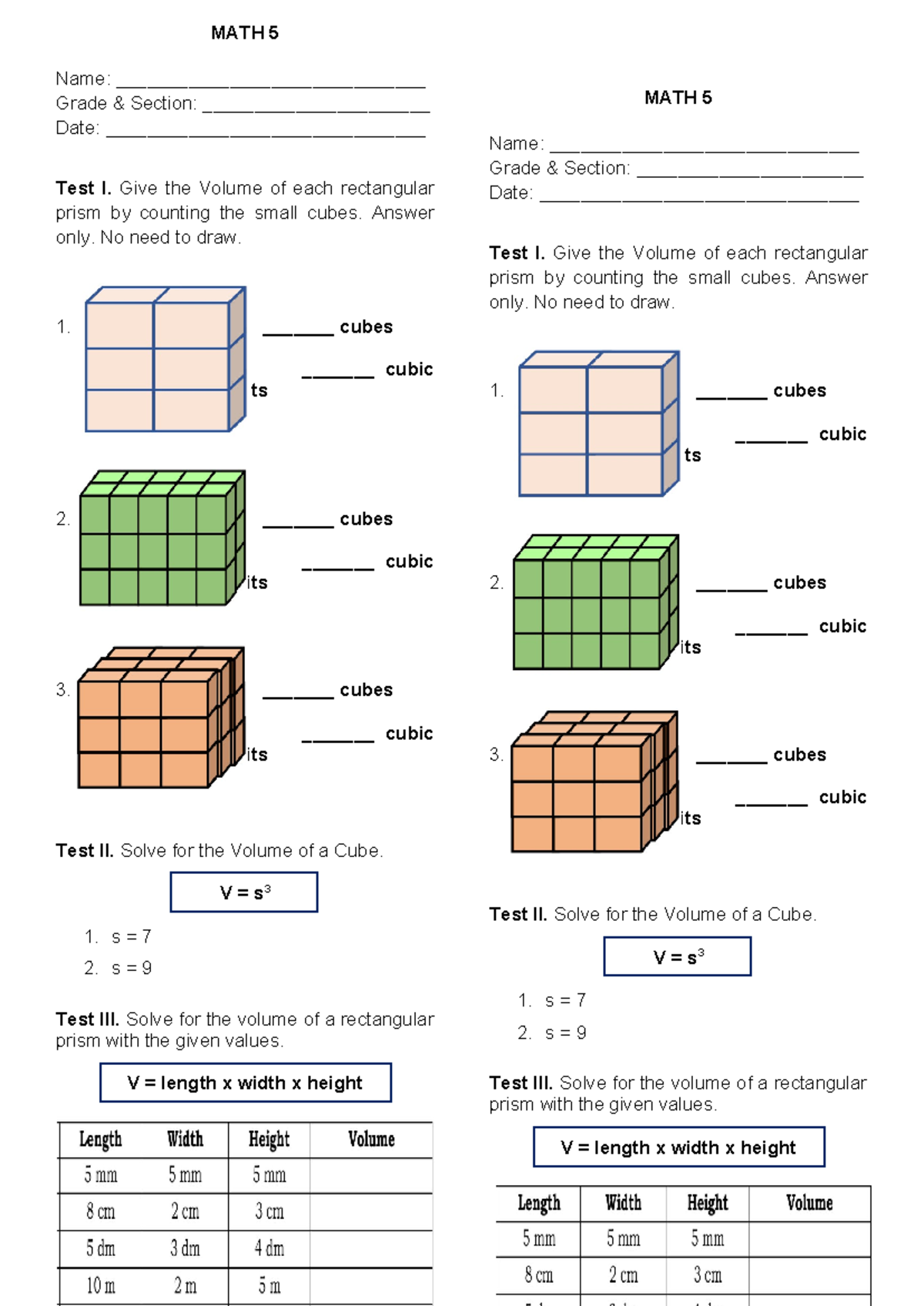 MATH 5 - Grade 5 Math - MATH 5 Name ...