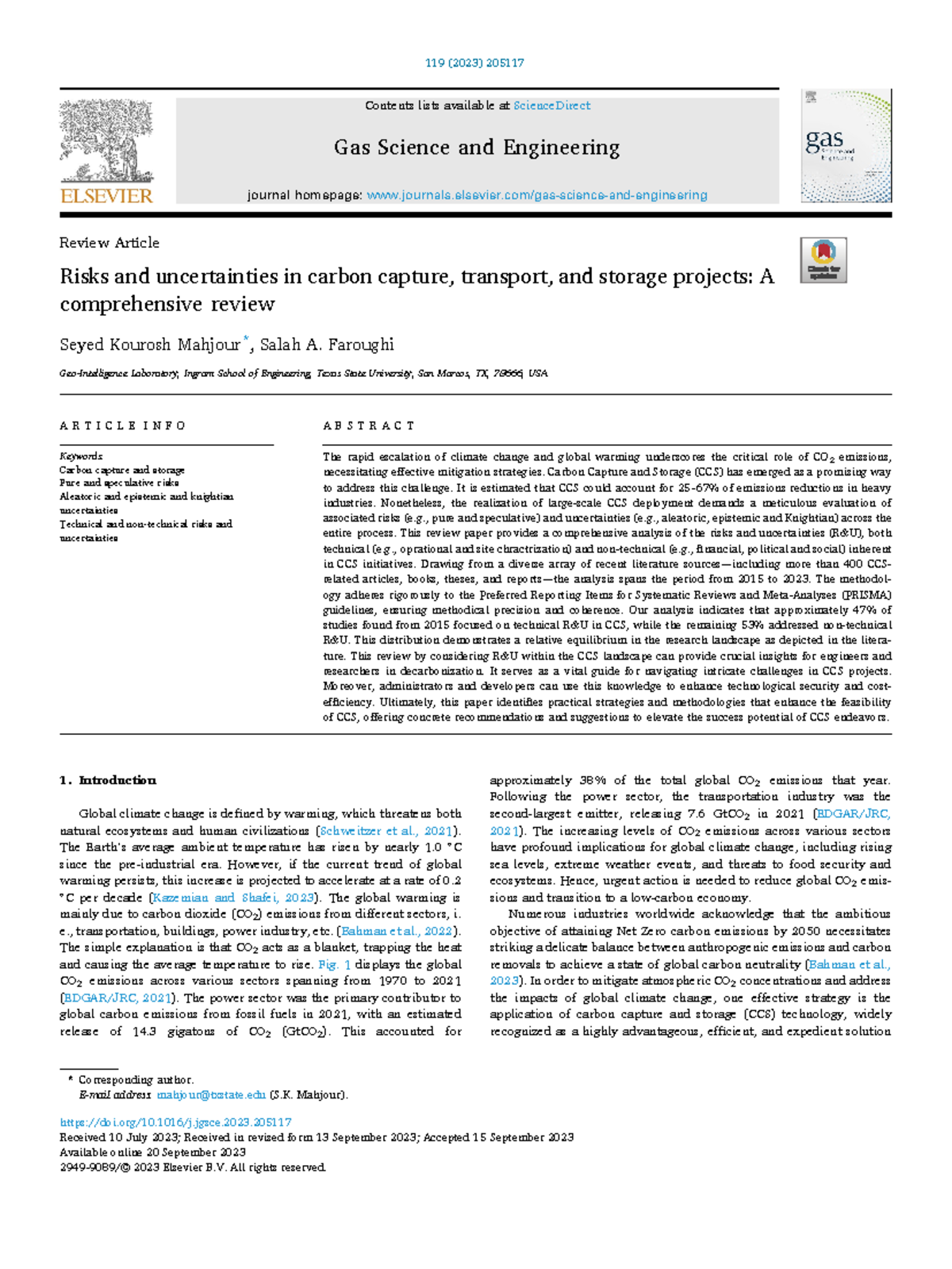 CCS 119: Comprehensive Review of Risks & Uncertainties in Carbon ...