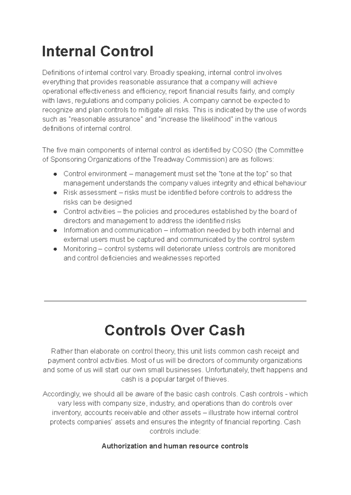 Acct1220 #4 - Lecture on Internal Control and Cash Management - Studocu