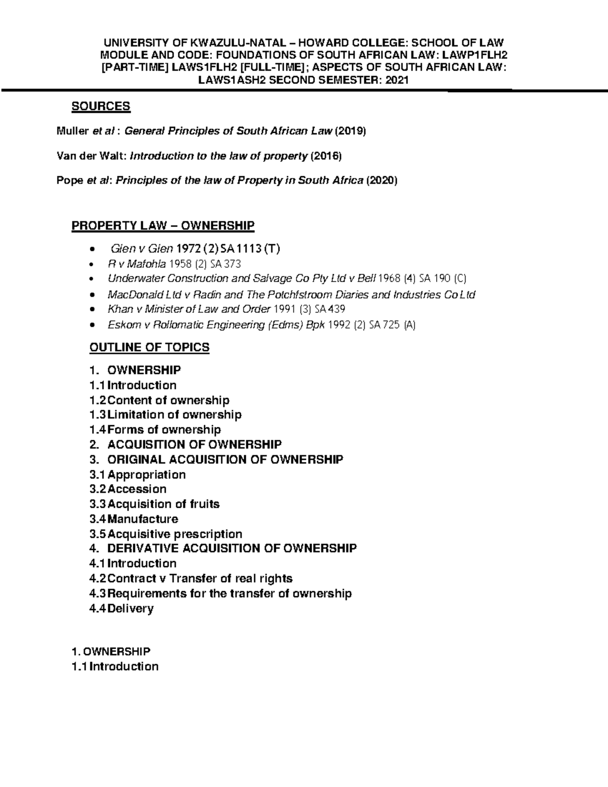 Final Exam Notes on Property Law - Ownership: LAWP1FLH - Studocu