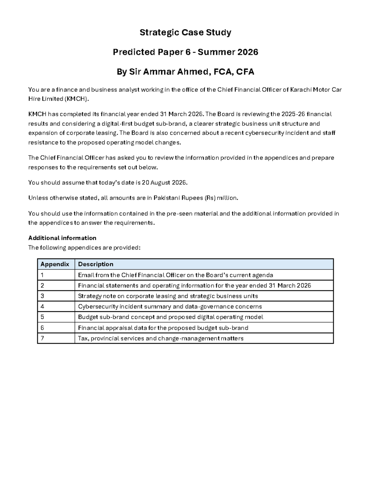 Strategic Case Study Analysis for KMCH - Paper 6 Summer 2026 - Studocu