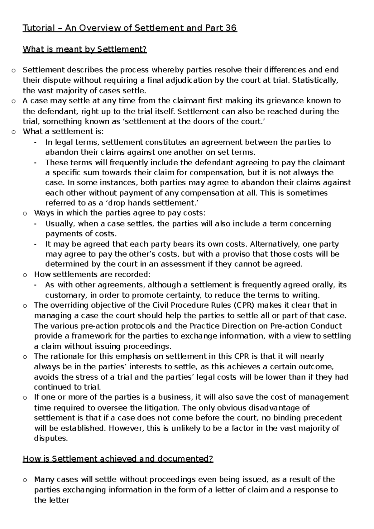 Tutorial on Settlement and Part 36: Understanding Legal Agreements ...