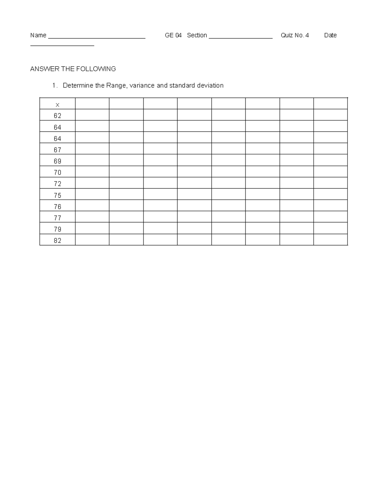 GE 04 Quiz No. 4: Statistics & GPA Calculations Guide - Studocu