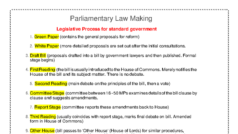 Pre-legislative Process in Parliament - Parliamentary Law Making ...
