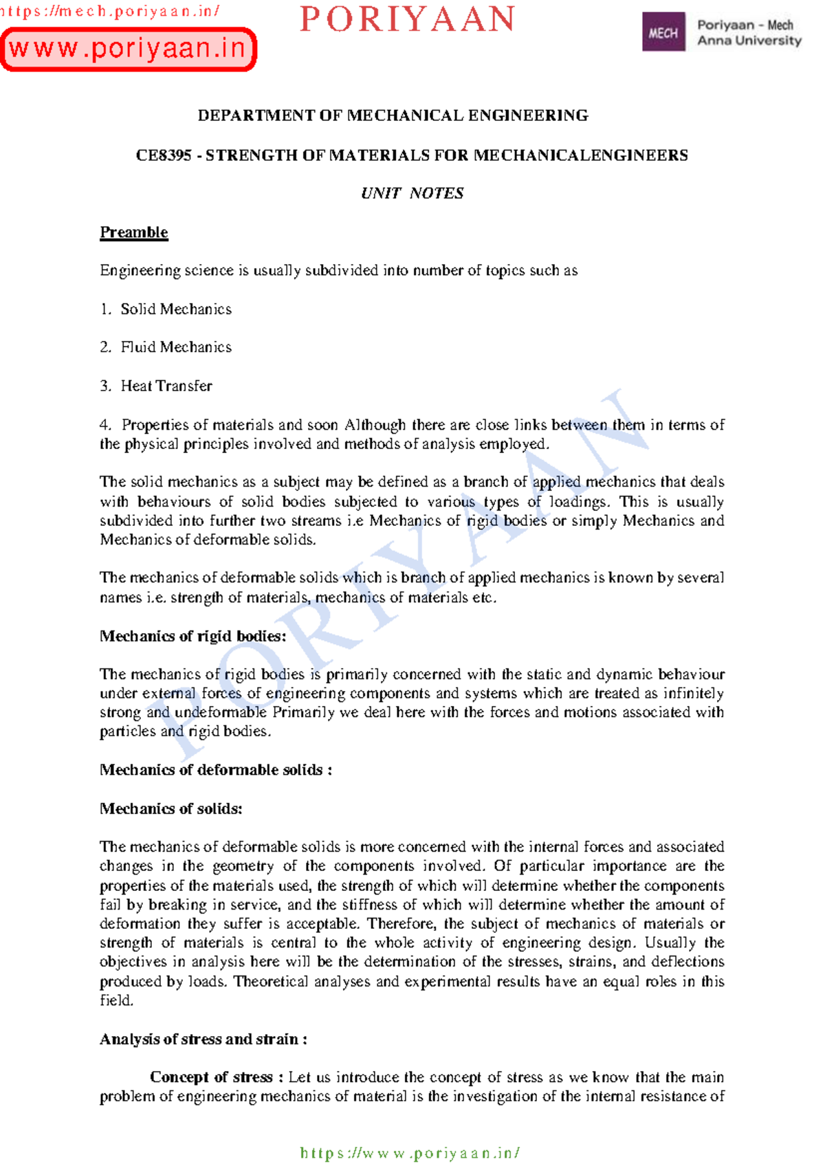 CE3491 Strength of Materials Reg 2021 Comprehensive Unit Notes - Studocu