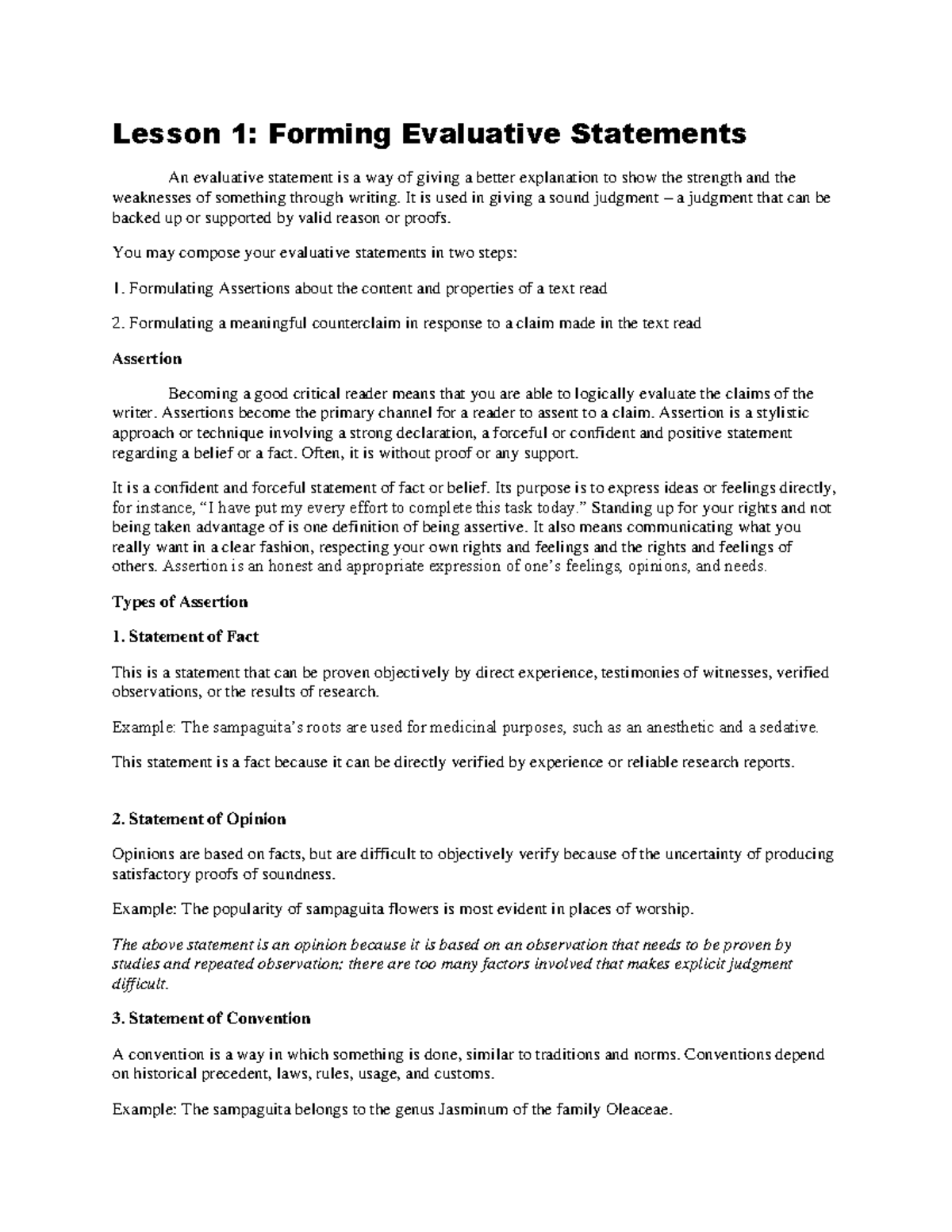 Reporting-reference-ENG2 - Lesson 1: Forming Evaluative Statements An ...