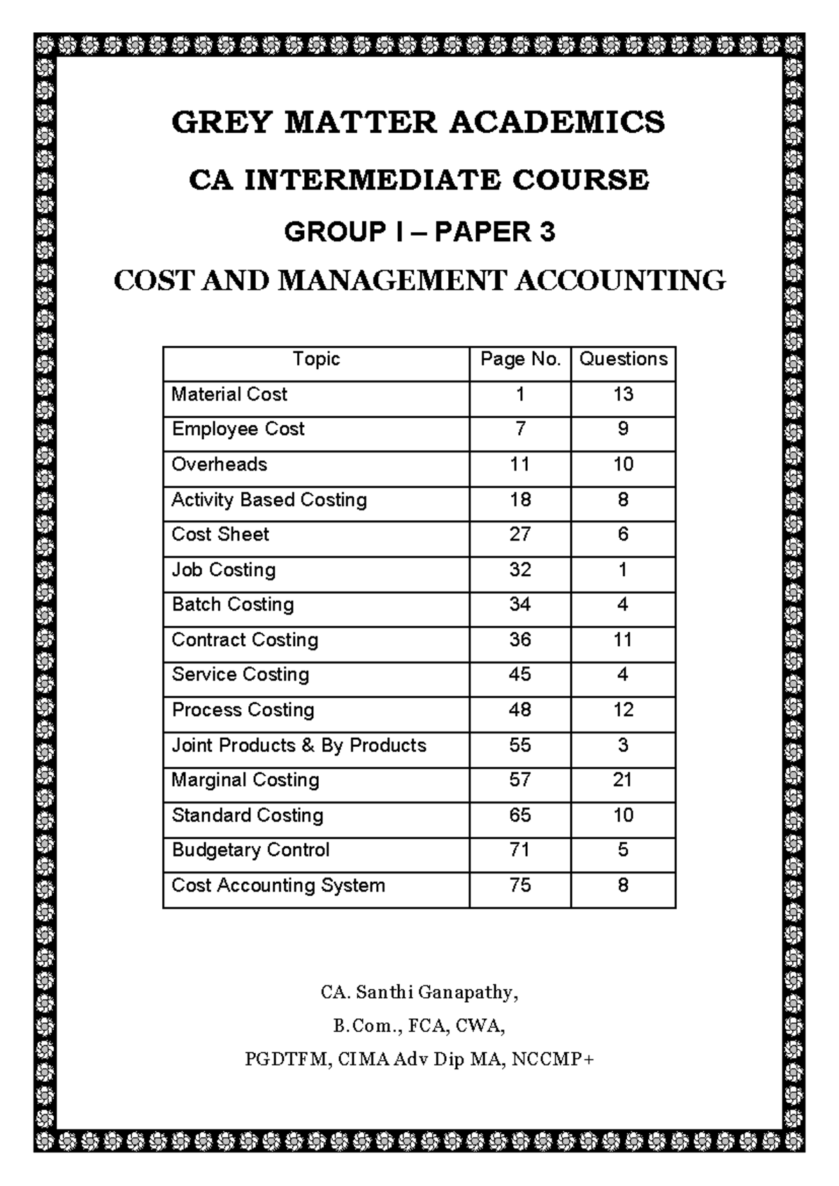 CA Intermediate Course Group I Paper 3: Cost & Management Accounting ...
