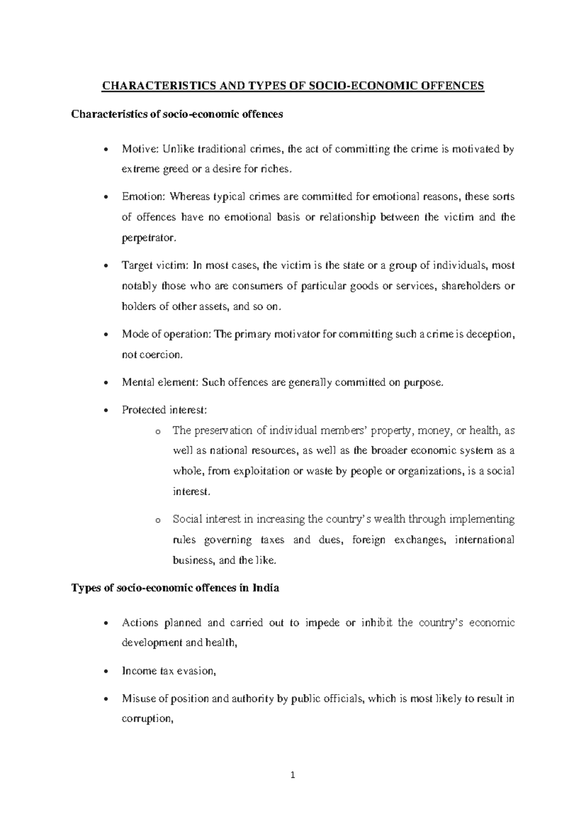 Characteristics AND Types OF Socio Economic Offences L 03 - 1 ...