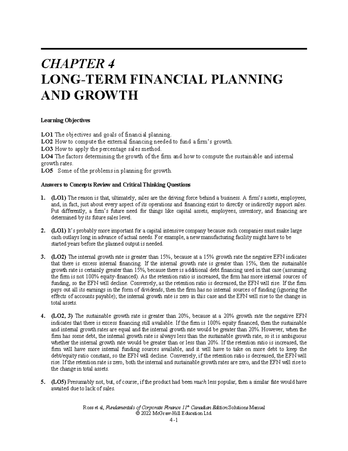 CHAPTER 4 FINANCIAL PLANNING AND GROWTH - Key Concepts and Solutions ...