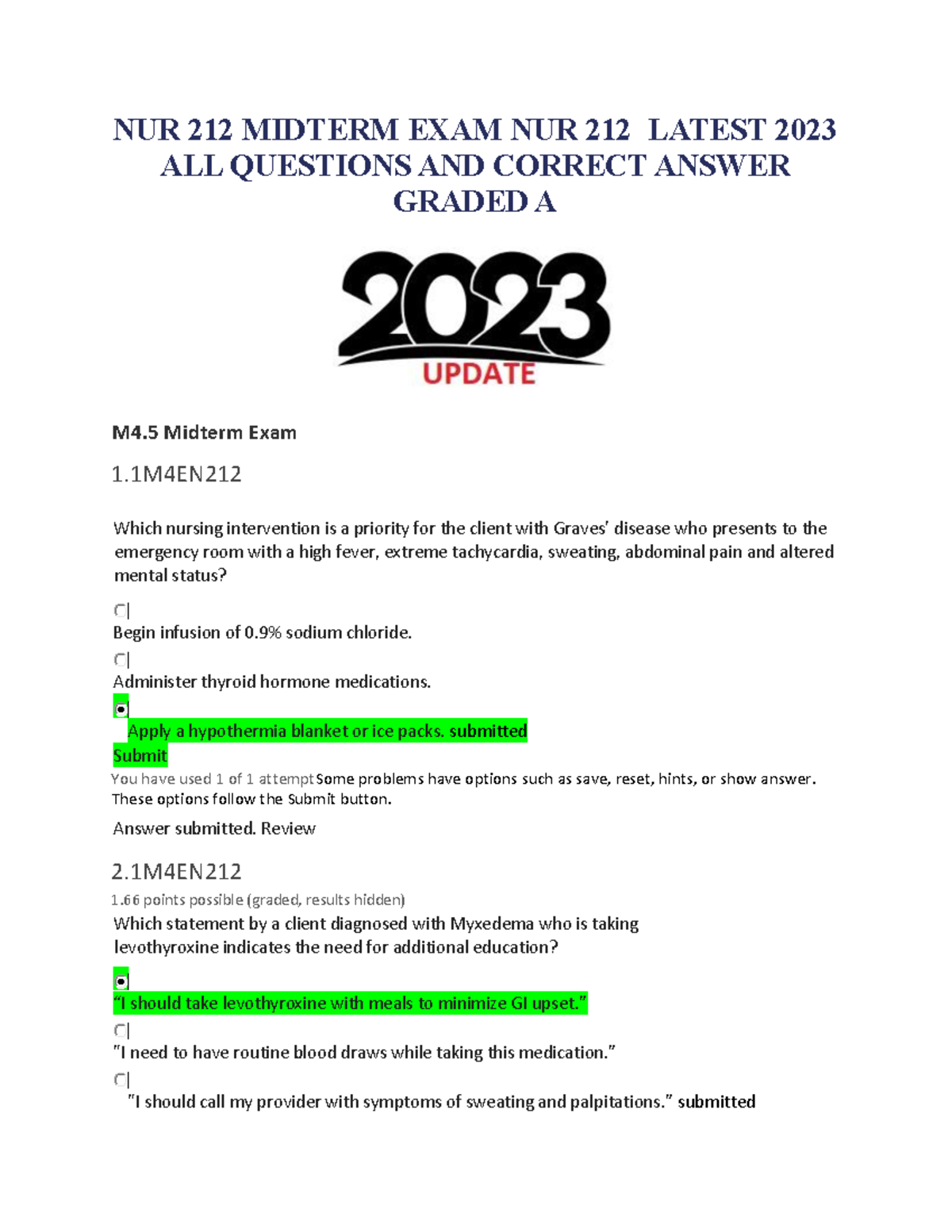 NUR 212 Midterm Exam Study Guide: Key Questions & Answers 2023 - Studocu