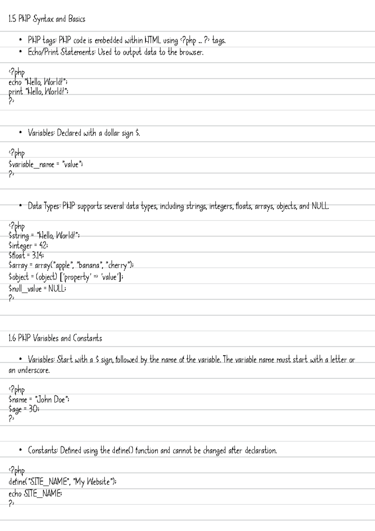 Php chapter 1 part 2 - part 2 of php notes - 1 PHP Syntax and Basics ...