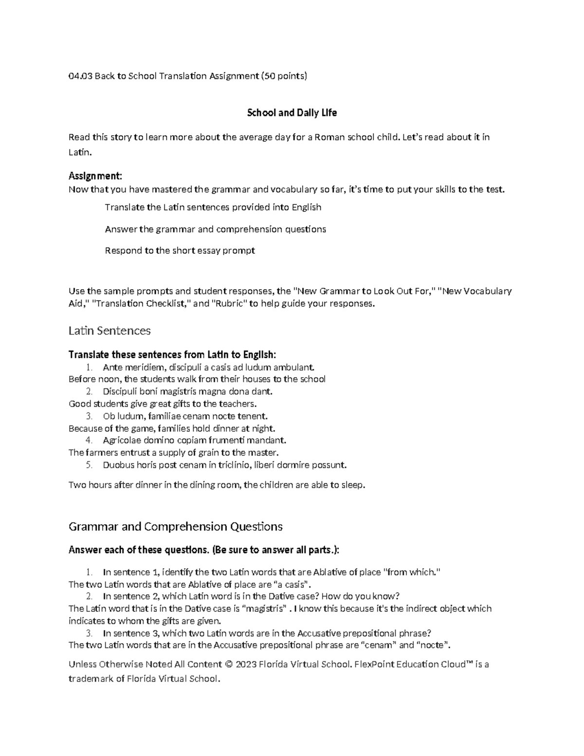 04.03 Latin Translation Assignment: Roman School Life Insights - Studocu