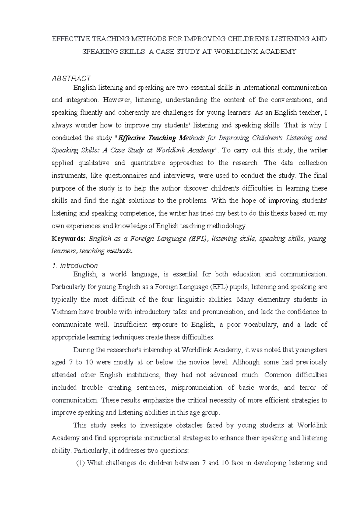 EFL 101: Teaching Methods to Enhance Listening & Speaking Skills - Studocu