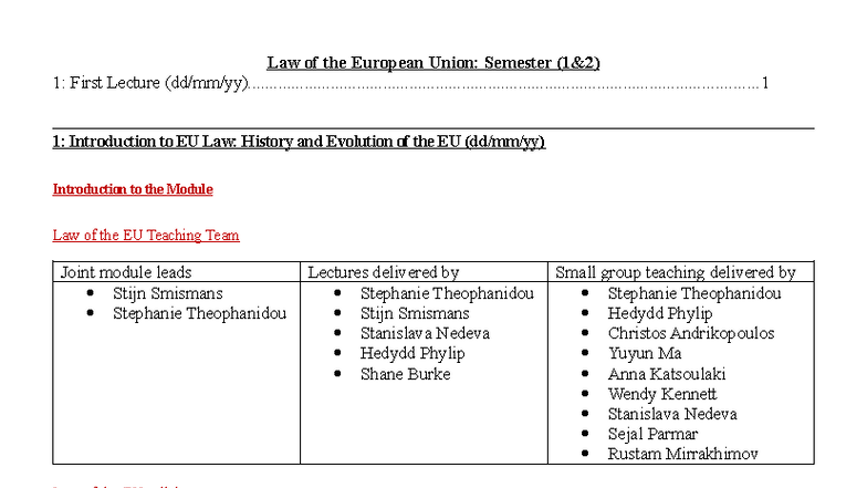 Law of the EU: Semester 1 - Lecture 1: Introduction to EU Law - Studocu