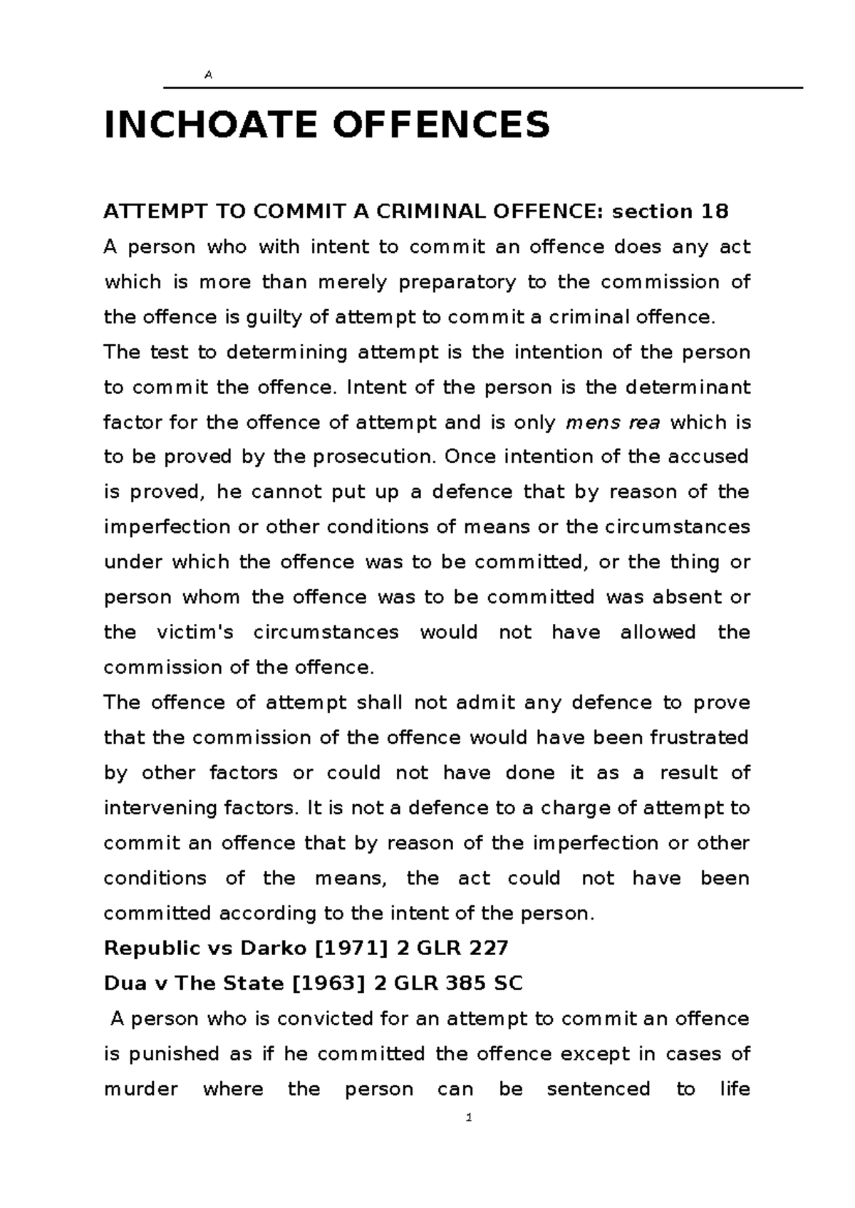 Inchoate Offences & General Exemptions in Criminal Law (Law 101) - Studocu