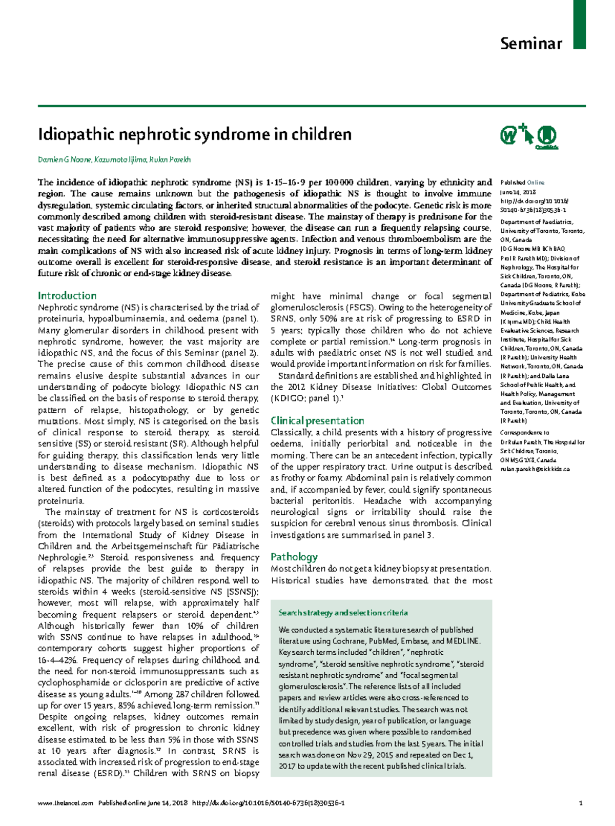Seminar on Idiopathic Nephrotic Syndrome in Children: Insights and ...