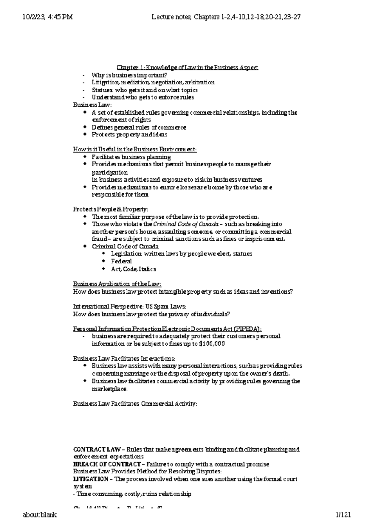 BUS 101: Business Law Notes - Key Concepts & Legal Framework - Studocu