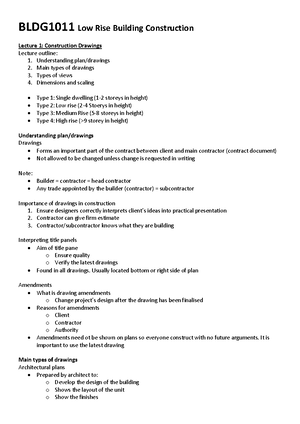 BLDG1011 Lecture 1: Understanding Construction Drawings and Types - Studocu