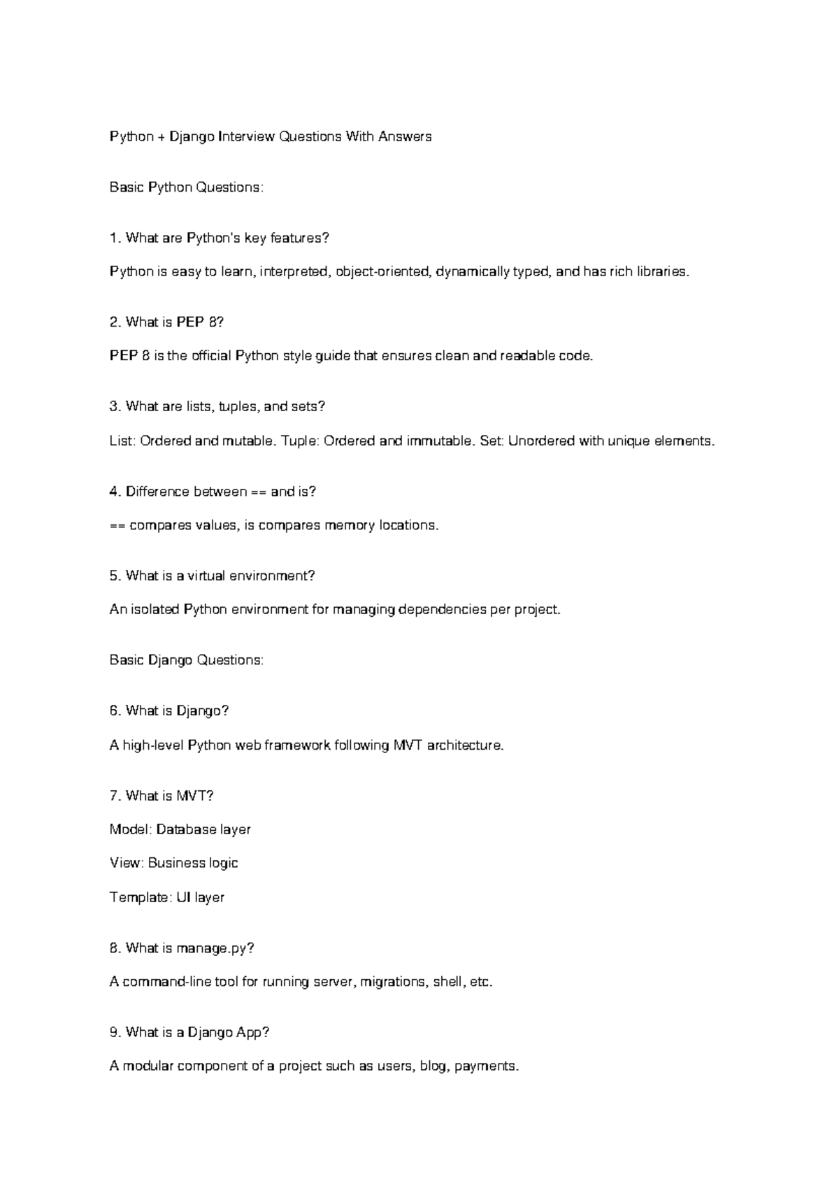 Django Interview Questions With Answers - What is PEP 8? PEP 8 is the ...