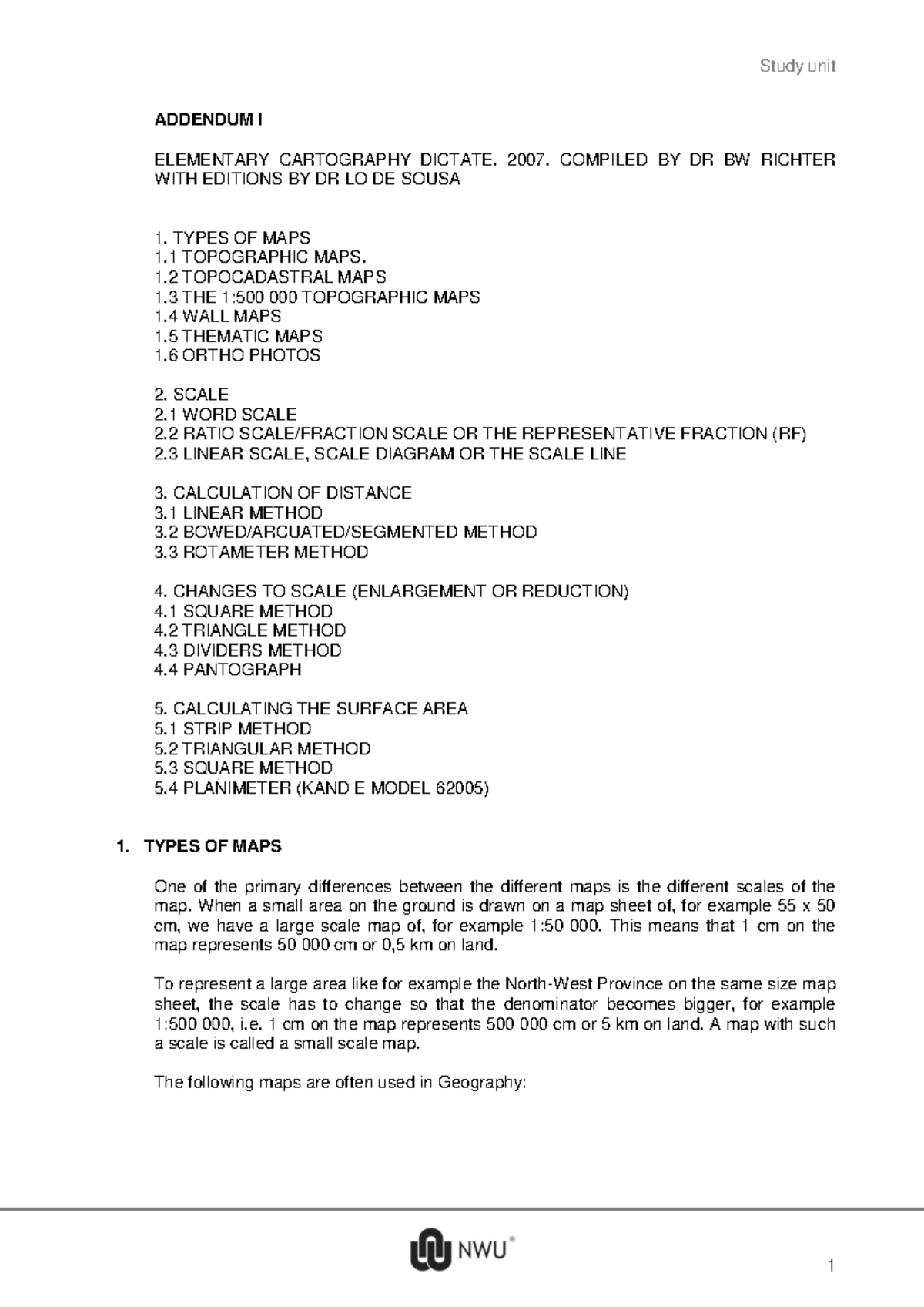 Addendum C Mapwork Kaart werk - ADDENDUM I ELEMENTARY CARTOGRAPHY ...