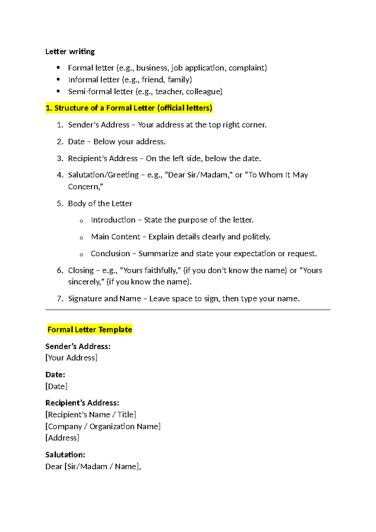 Letter Writing Guide: Formal & Informal Letters (Bddjjed) - Studocu