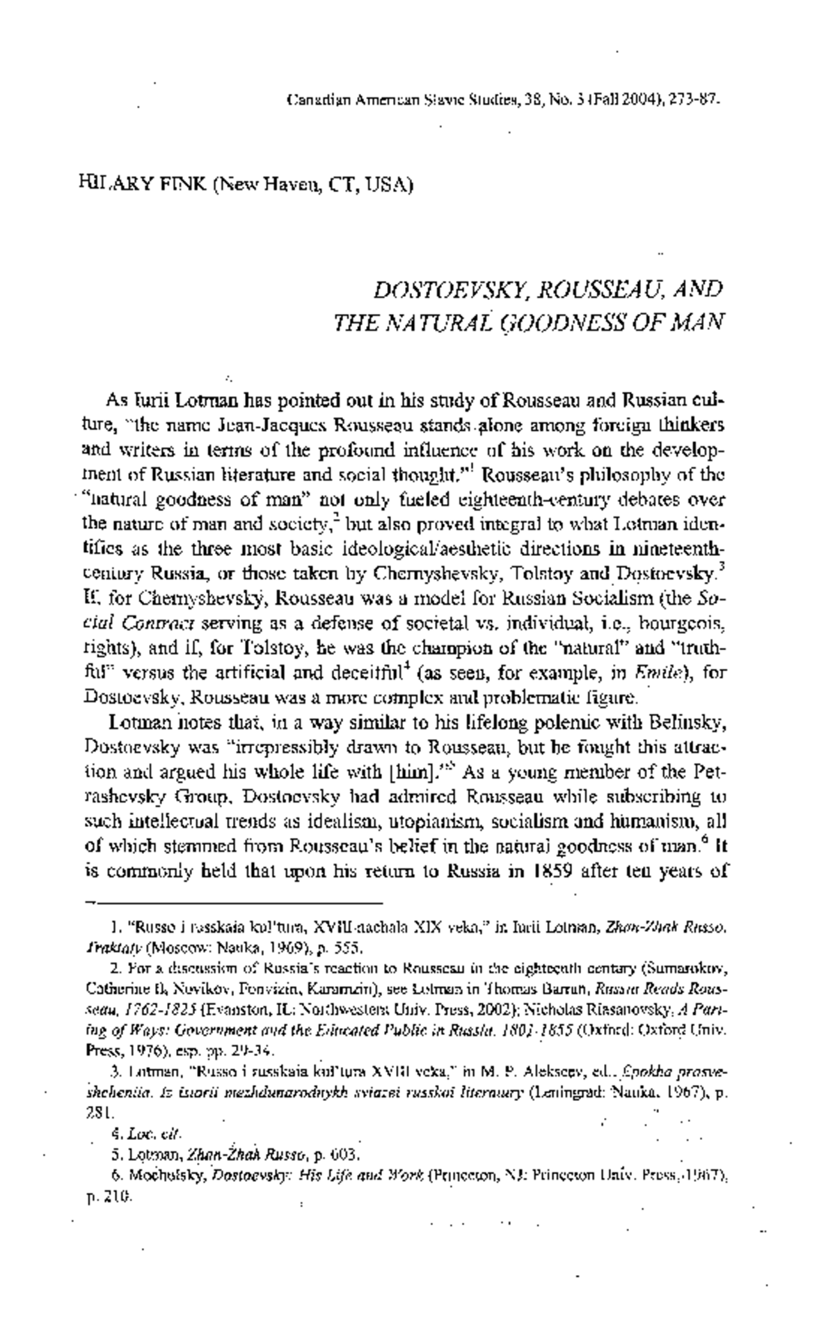 DOSTOEVSKY AND ROUSSEAU: NATURAL GOODNESS IN RUSSIAN THOUGHT - Studocu