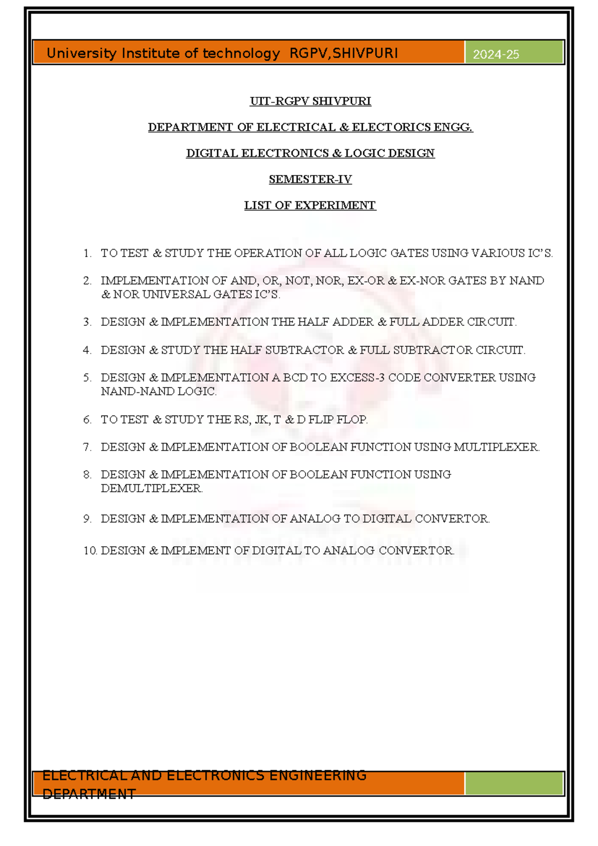DELD Lab Manual: Digital Electronics Logic Design Experiments (RGPV ...