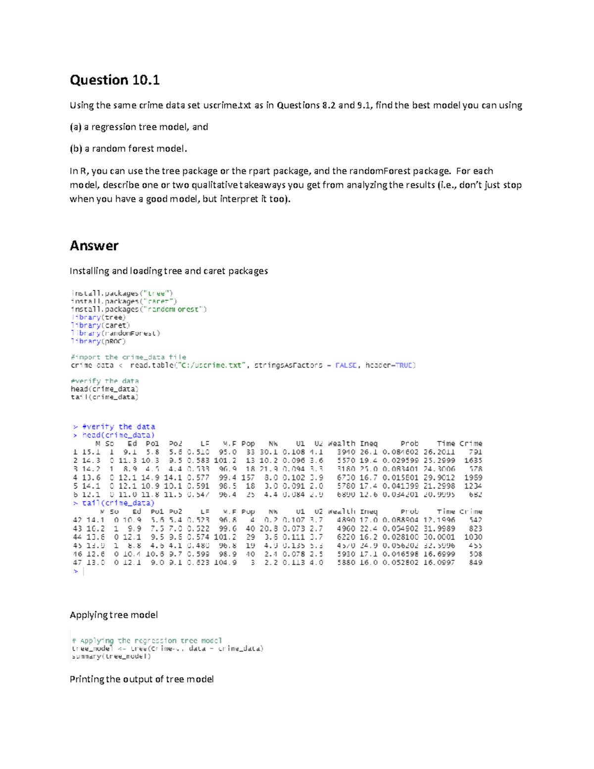 HW Week 7: Regression Trees & Random Forest Analysis in R - Studocu
