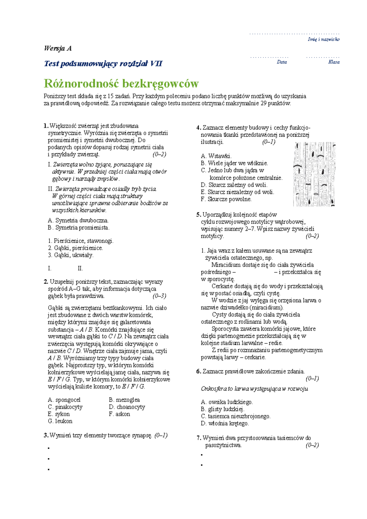 Test podsumowujący - Różnorodność bezkręgowców - Biologia - Studocu