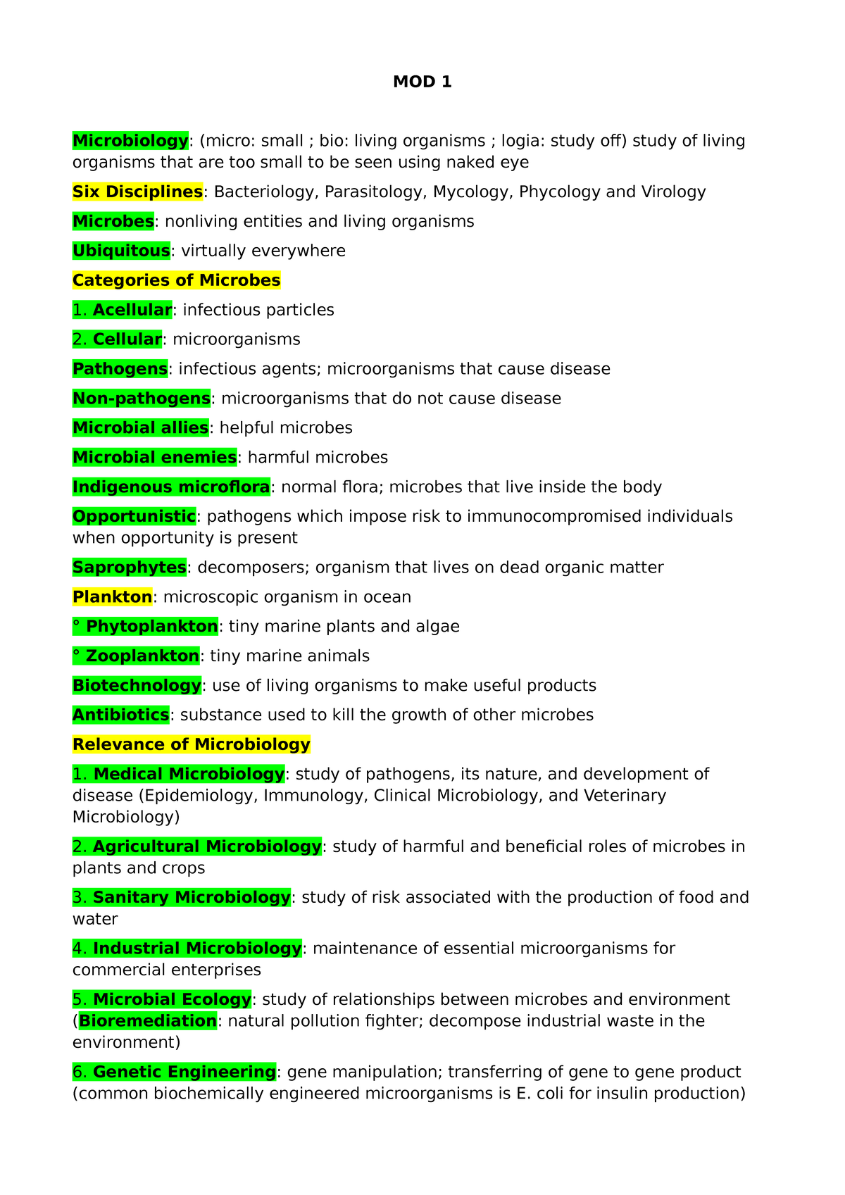 Microbiology (BIO 101) Final Exam Study Notes - Studocu