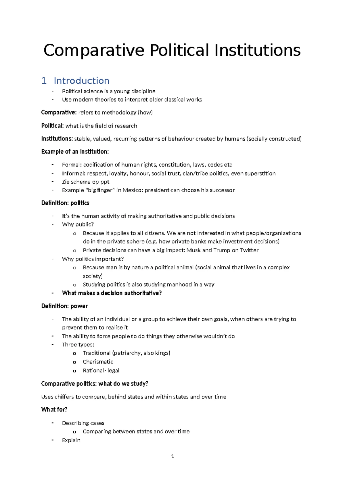 Comparative Politics: Summary of Key Concepts and Institutions - Studocu