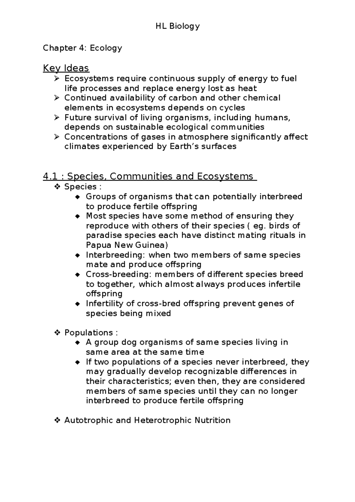 Chapter 4 Bio notes - HL Biology Chapter 4: Ecology Key Ideas ...