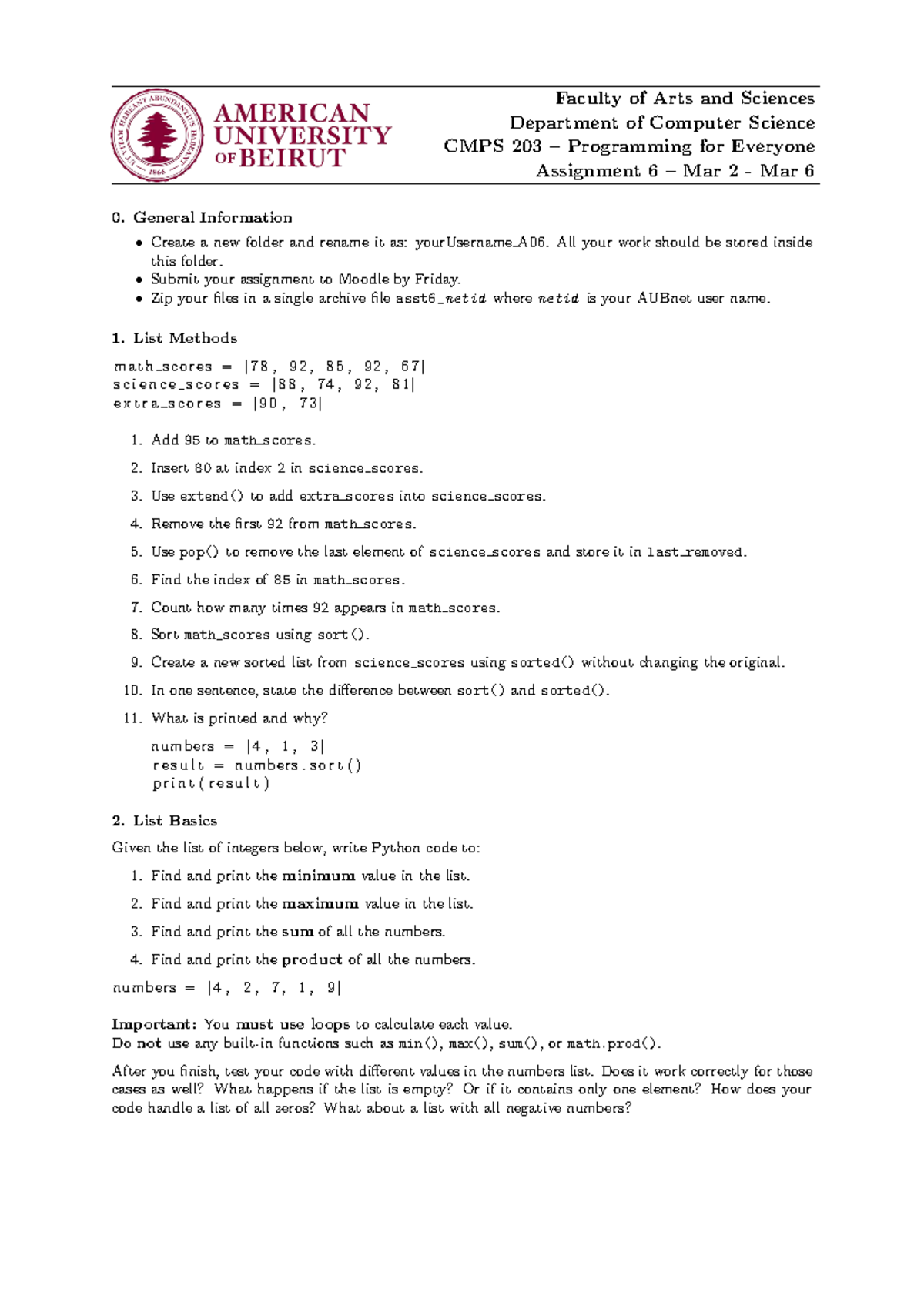 CMPS 203 Programming for Everyone Assignment 6 Instructions - Studocu
