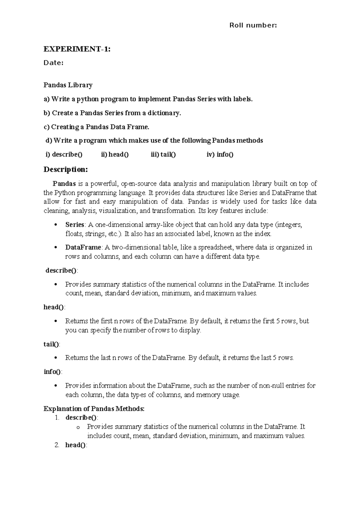 Pandas Library Implementation and Graph Search Algorithms (CS101) - Studocu