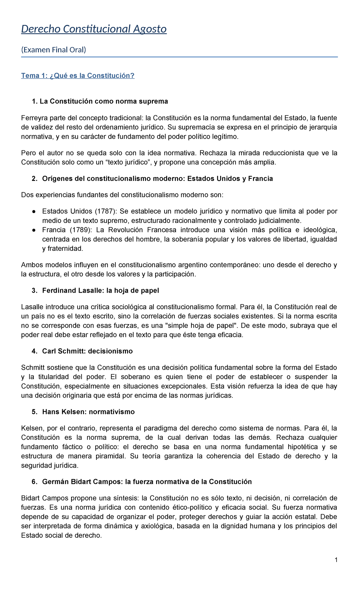 Derecho Constitucional (Examen Final Oral) - Resumen y Temas Clave ...