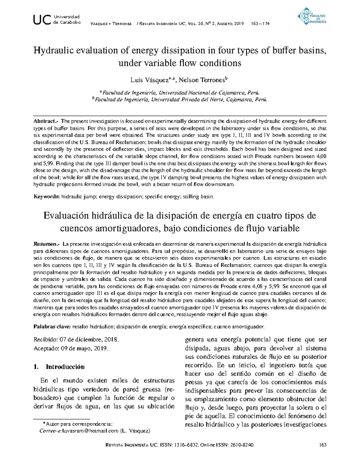 Evaluación hidráulica de cuencos amortiguadores según USBR - Studocu