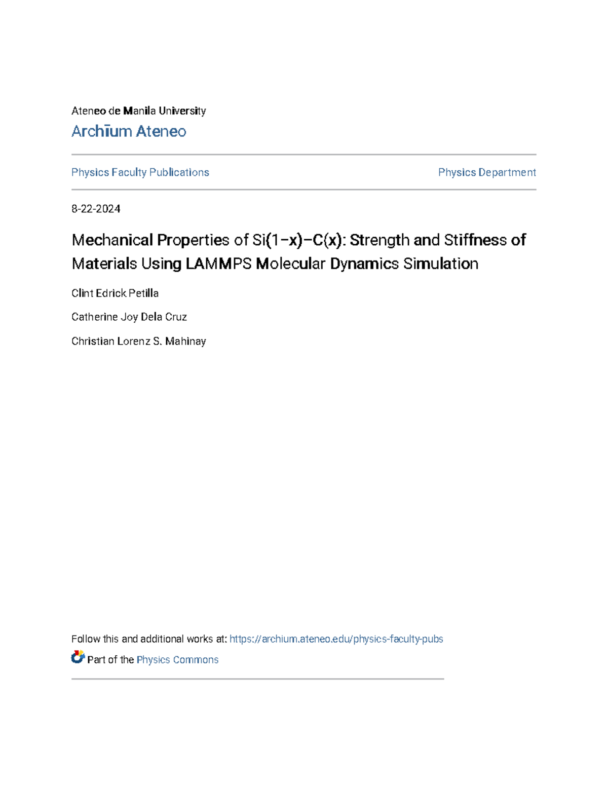 Mechanical Properties of Si(1-x)C(x) Using LAMMPS MD Simulation - Studocu