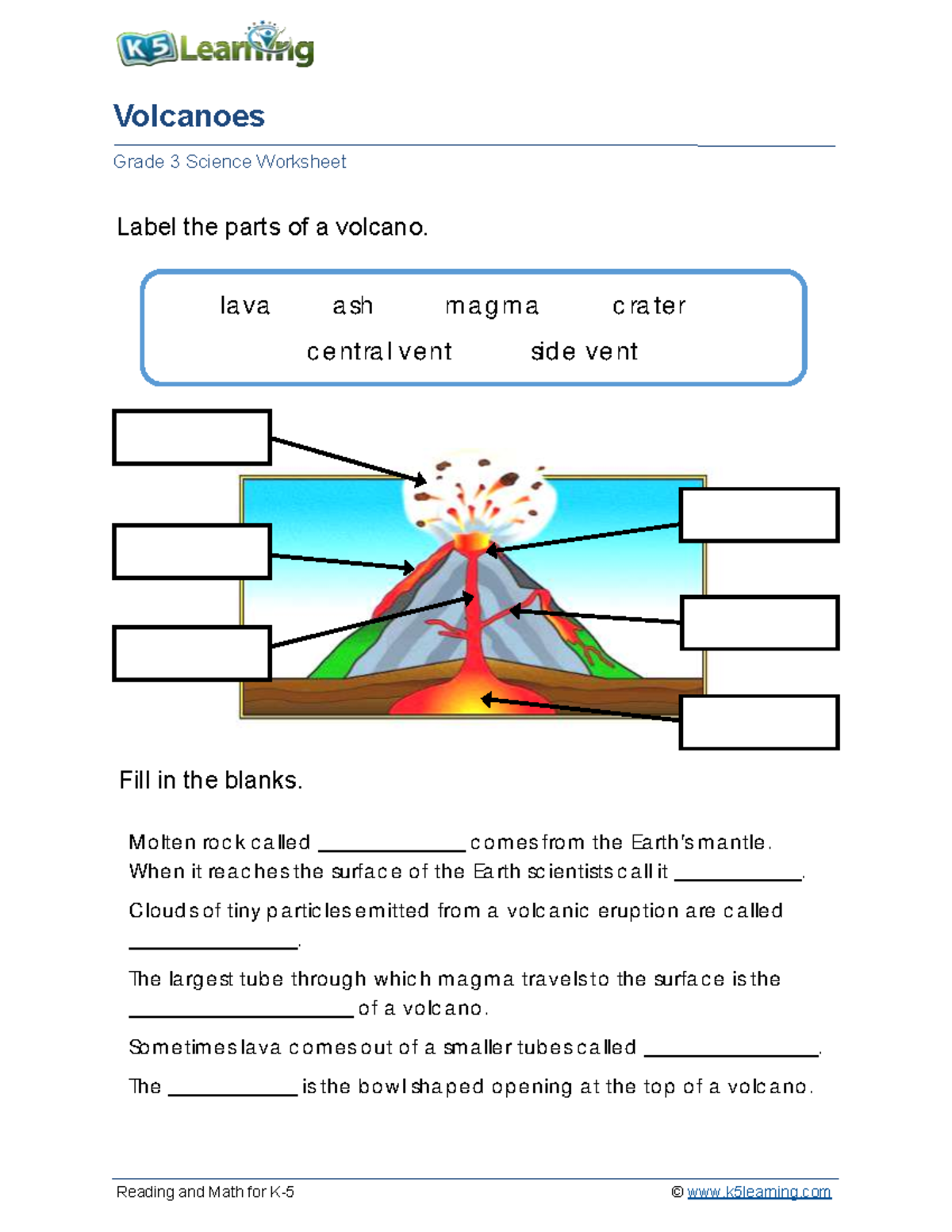 Grade 7 Science Worksheet: Understanding Volcanoes and Their Parts ...