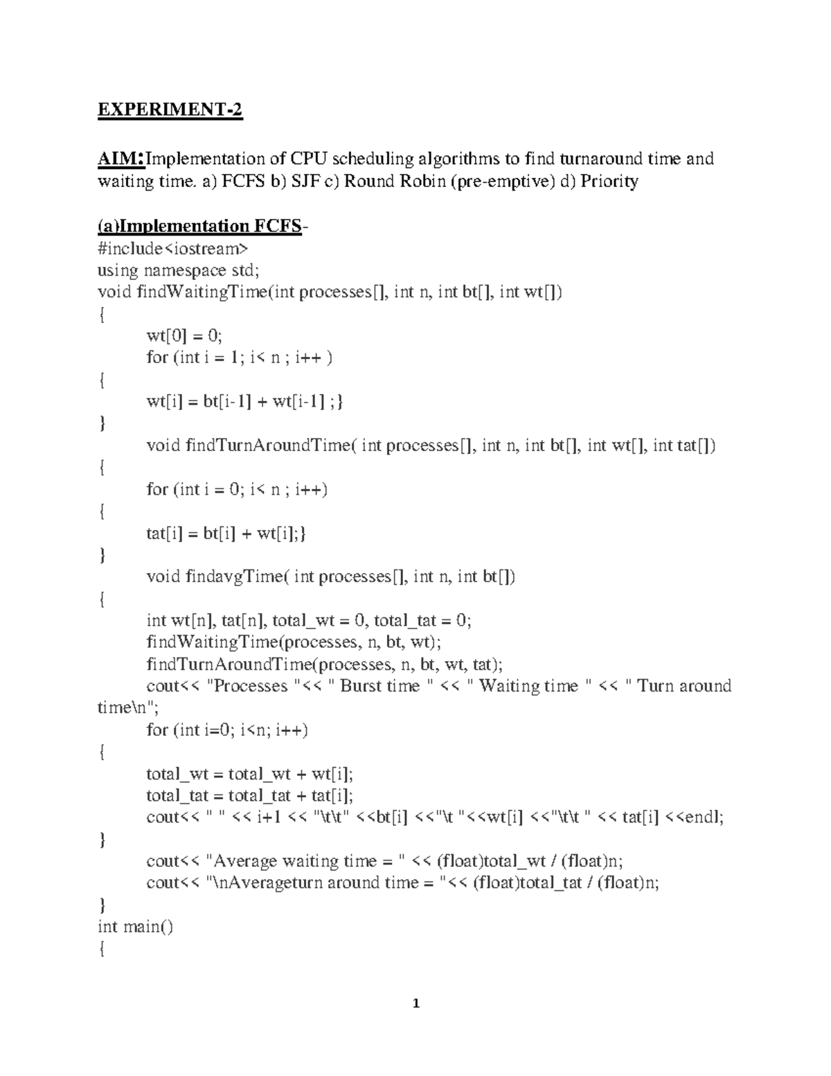 AIM: Implementation of CPU scheduling algorithms and virtualization ...