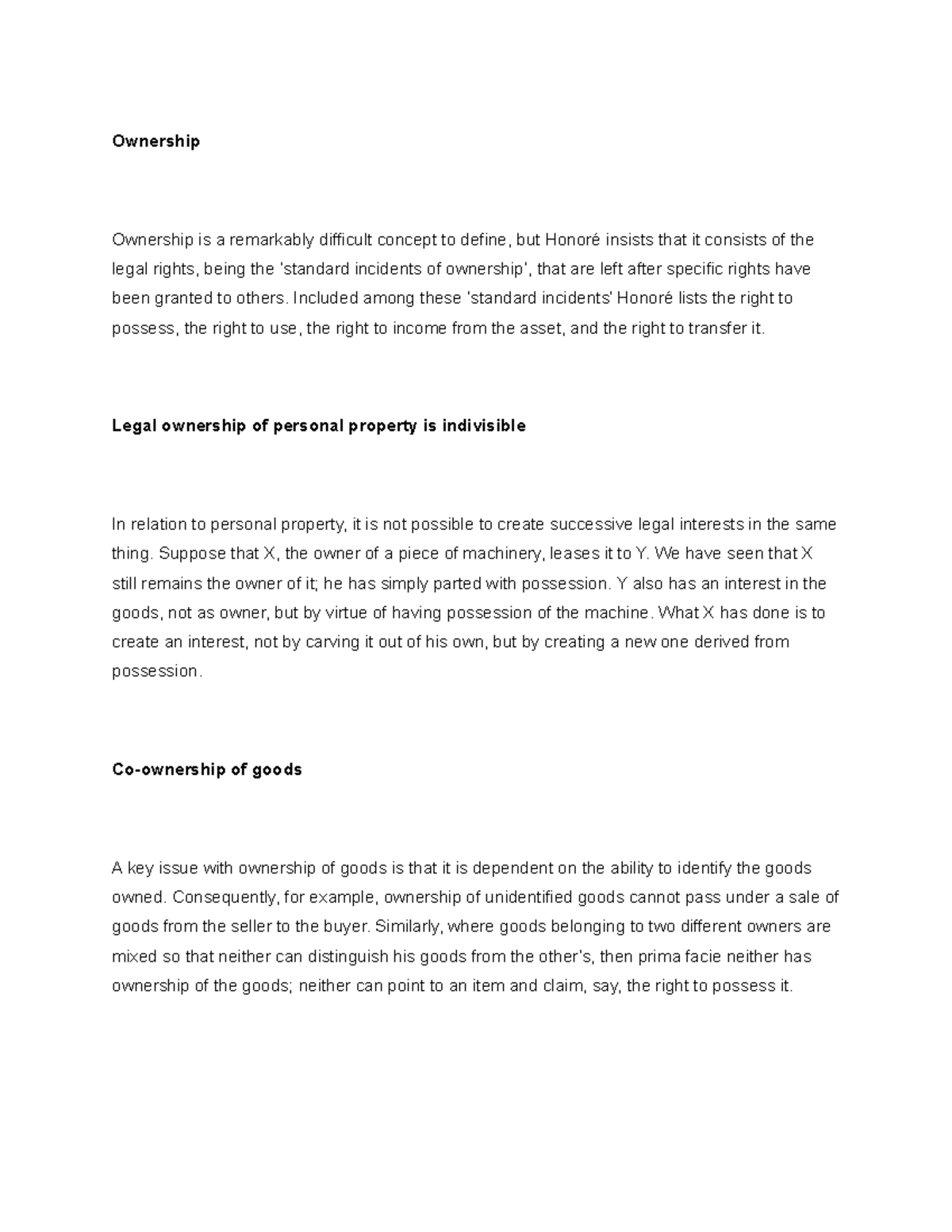 Commercial Law - Ownership Concepts and Co-ownership Explained - Studocu