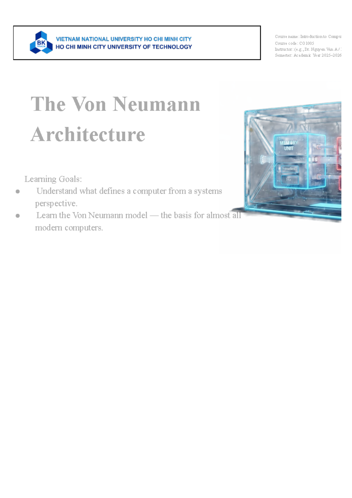 CO1005: Understanding the Von Neumann Architecture in Computing - Studocu