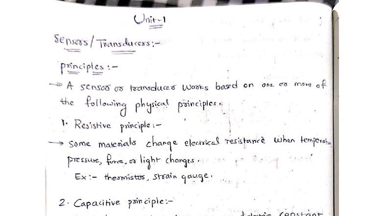 ES Unit 1 - Sensor Principles and Characteristics Notes - Studocu