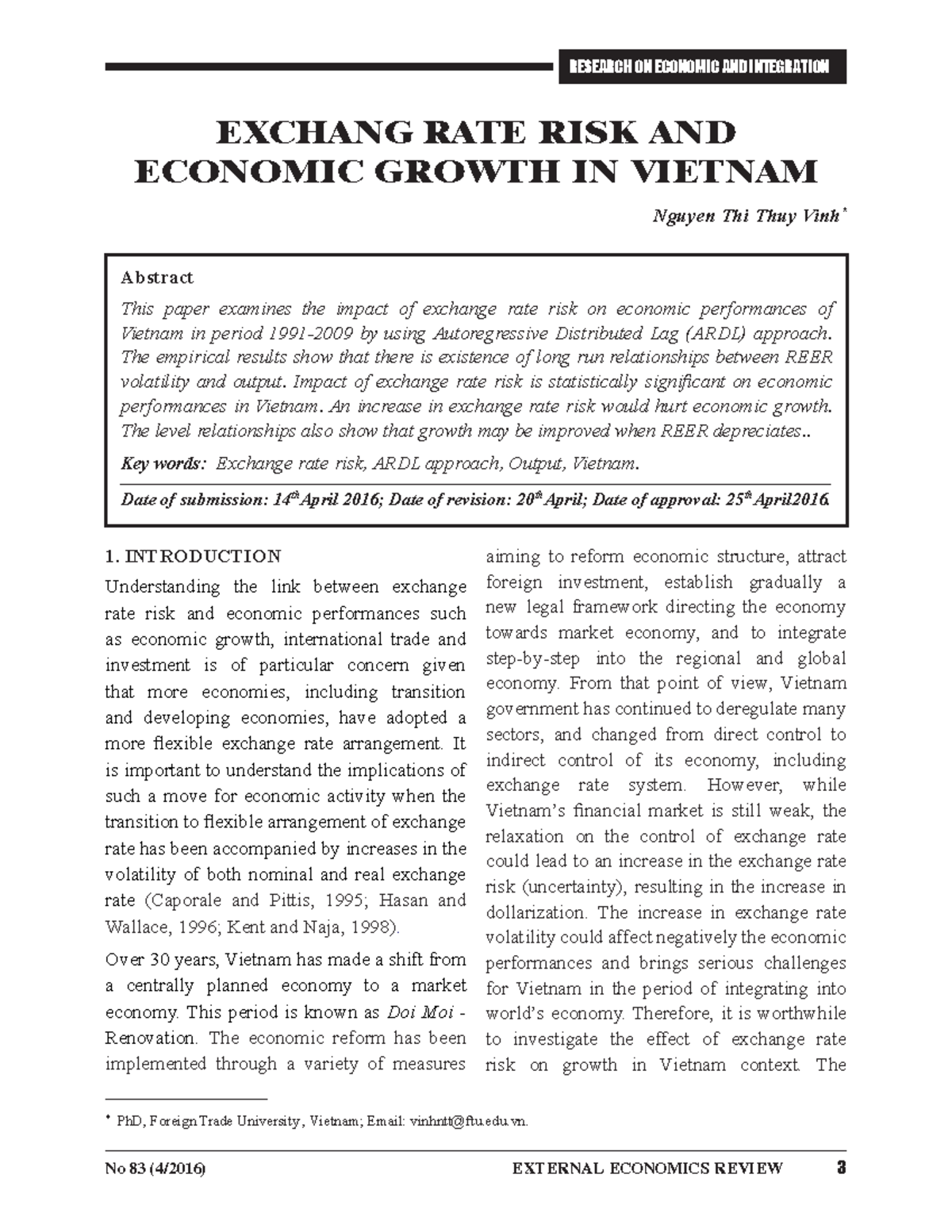 Analyzing the Impact of Exchange Rate Risk on Vietnam's Economic ...