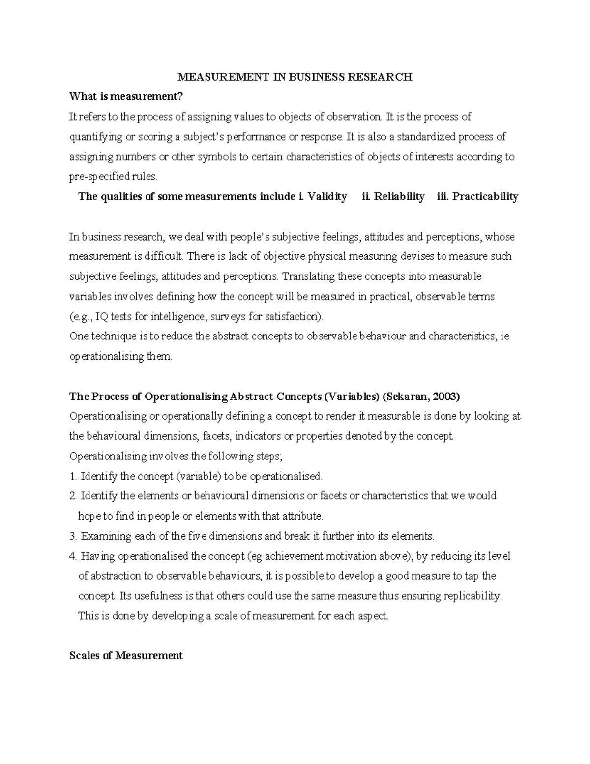 Measurement in Business Research: Understanding Concepts and Scales ...