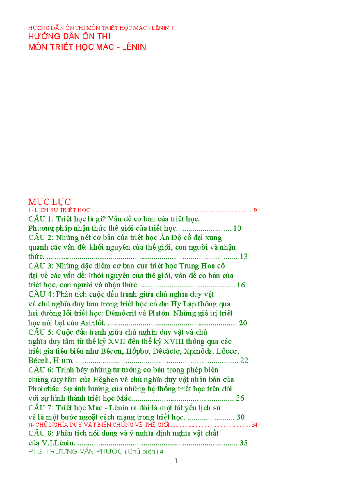 HNG DN ON THI MON TRIT HC MAC Lenin-1 - I - - Studocu