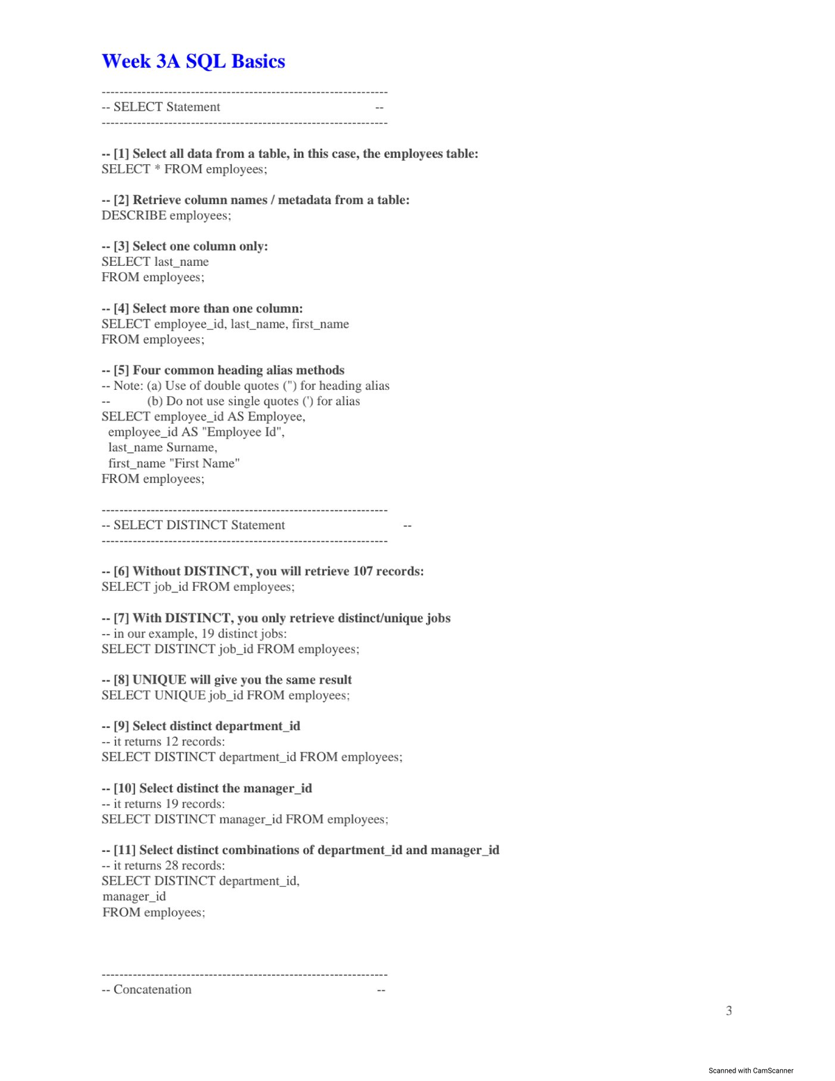 INFS1603-COMM1822 Demo Scripts - Week 3A SQL Basics Select all data ...