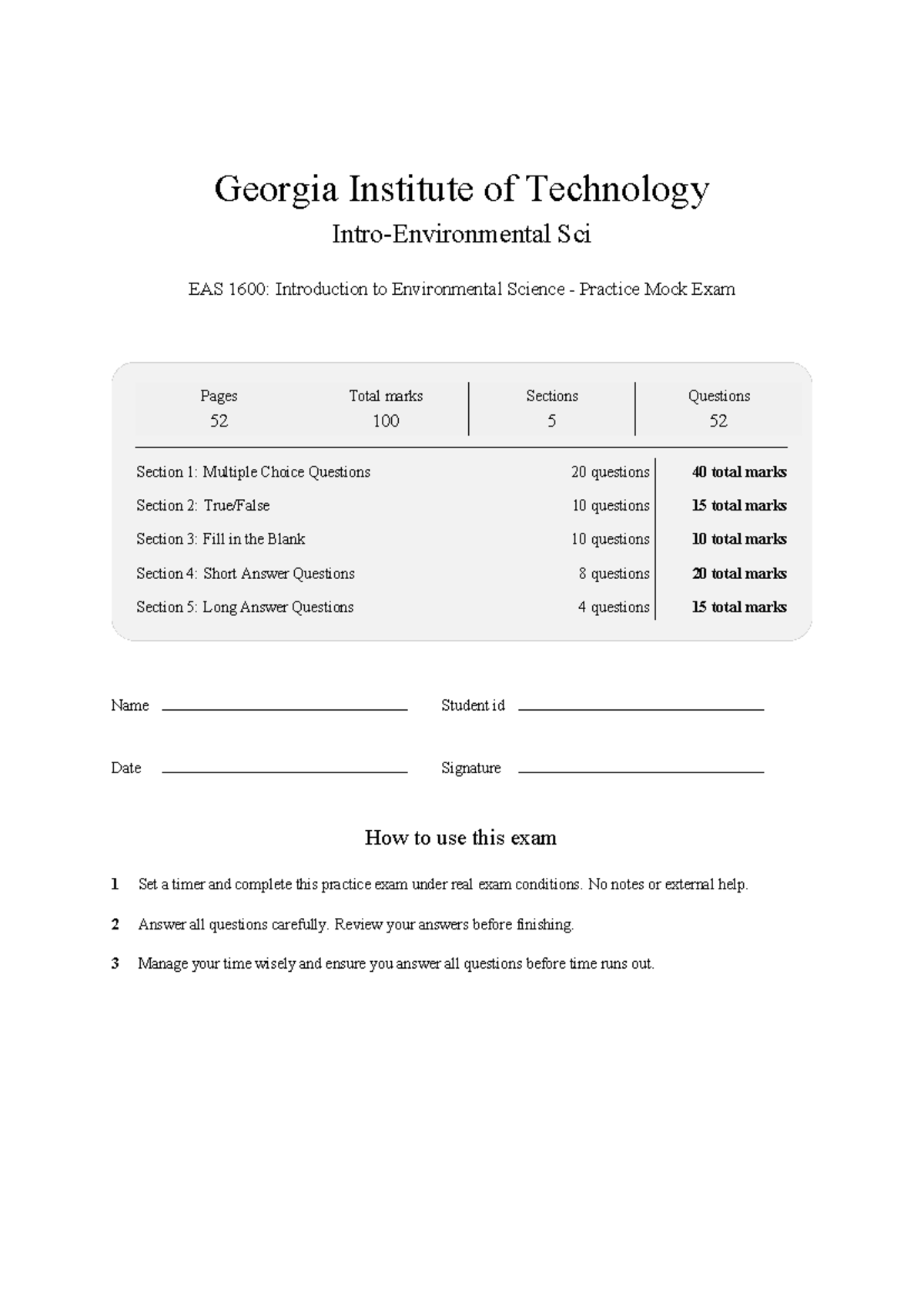 EAS 1600: Intro to Environmental Science Practice Mock Exam 2026 - Studocu