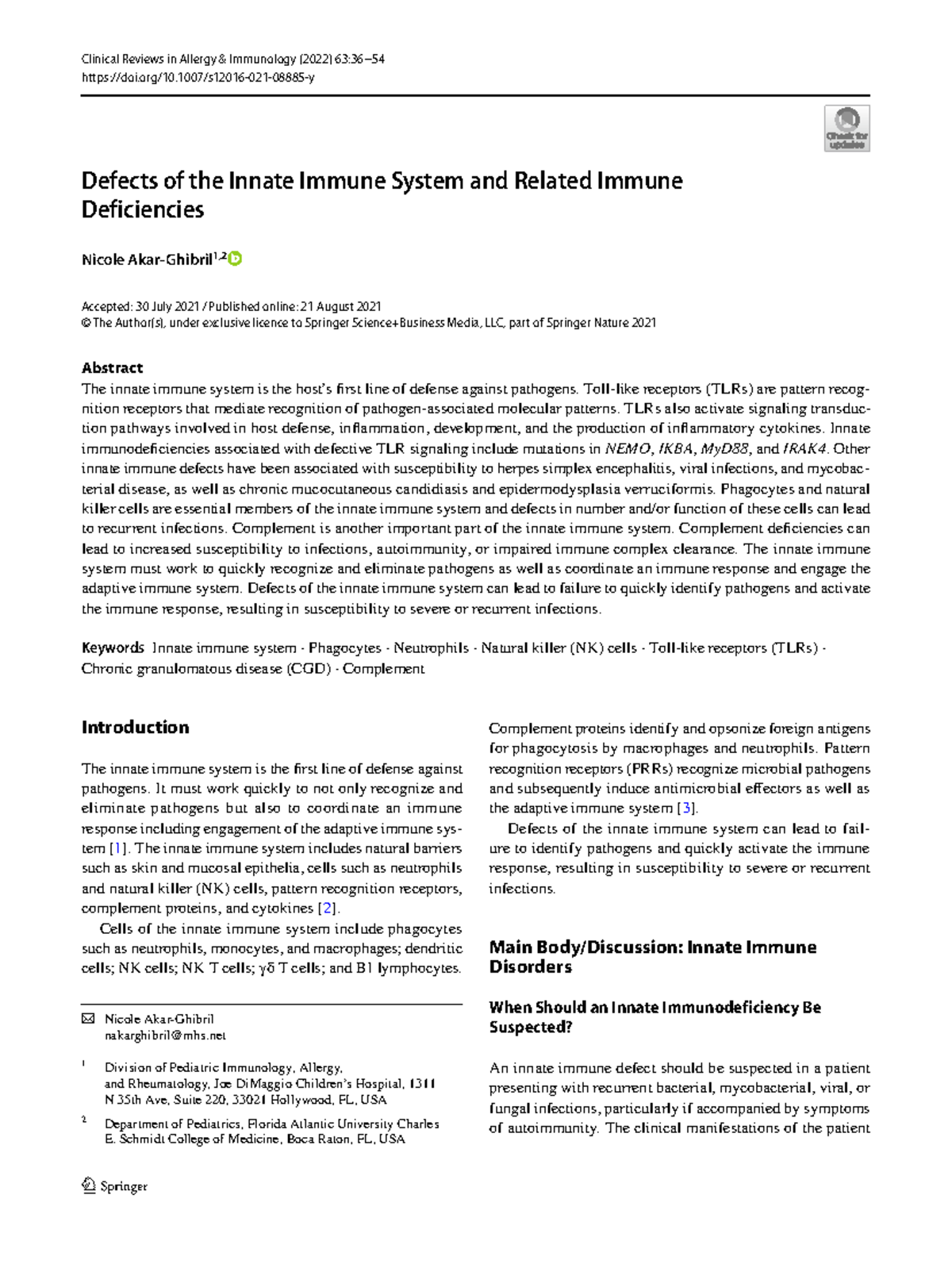 Clinical Reviews in Allergy Immunology (2022): Innate Immune System ...