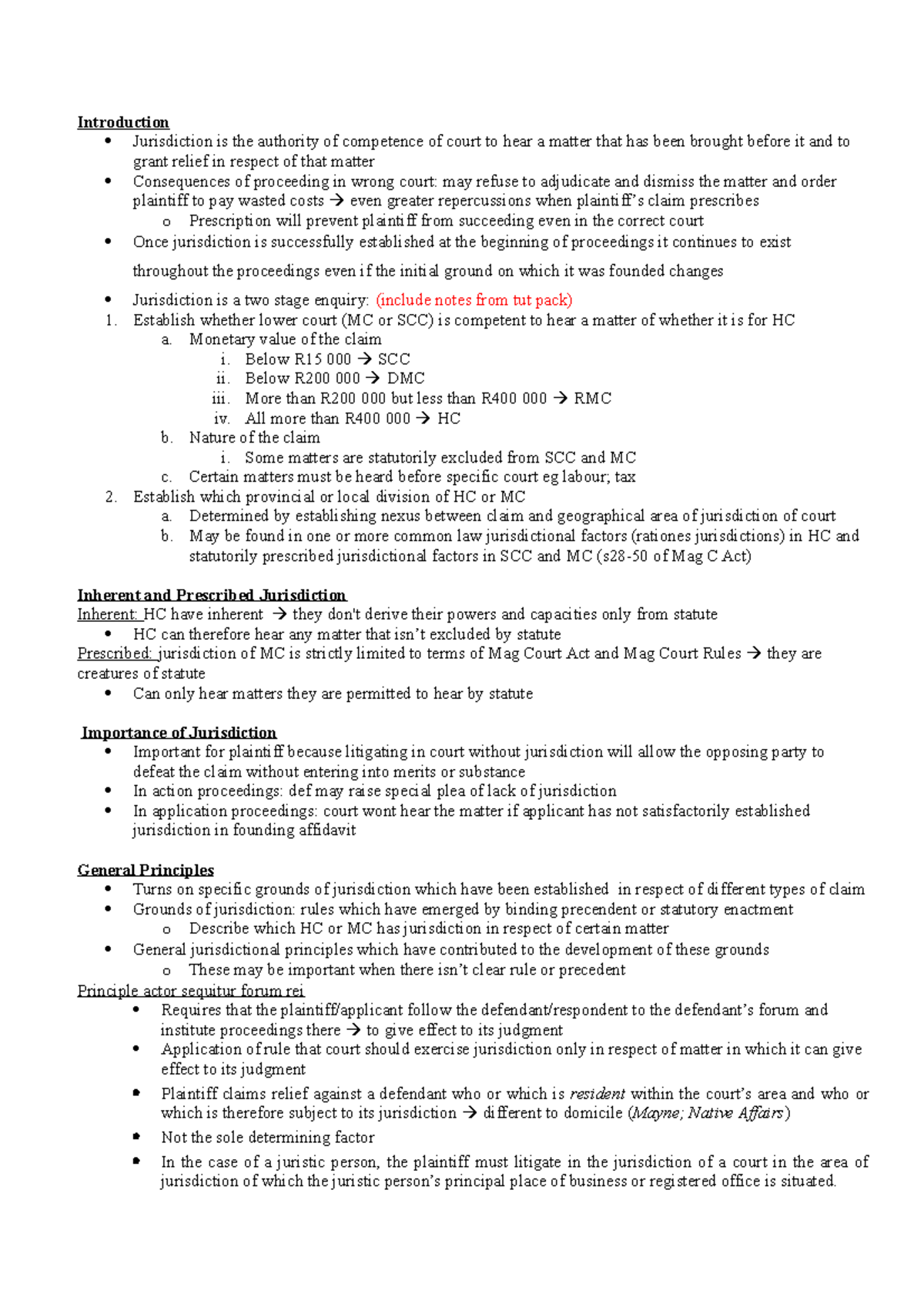 Chapter 4 summary - Introduction Jurisdiction is the authority of ...