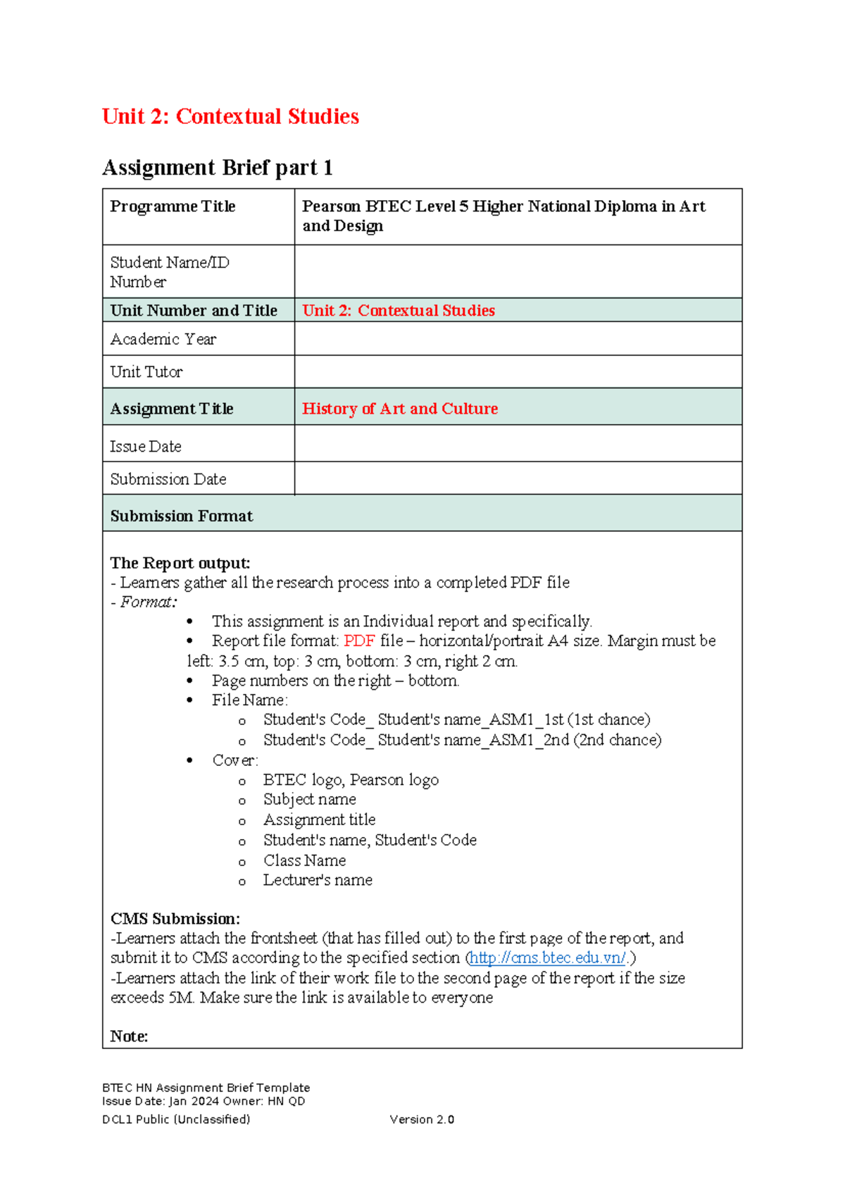 Unit 2: Contextual Studies Assignment Brief - Art & Culture Analysis ...